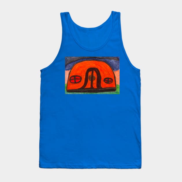 Colourful Orange Igloo on Grass with Cream and Blue Background Tank Top by PodmenikArt
